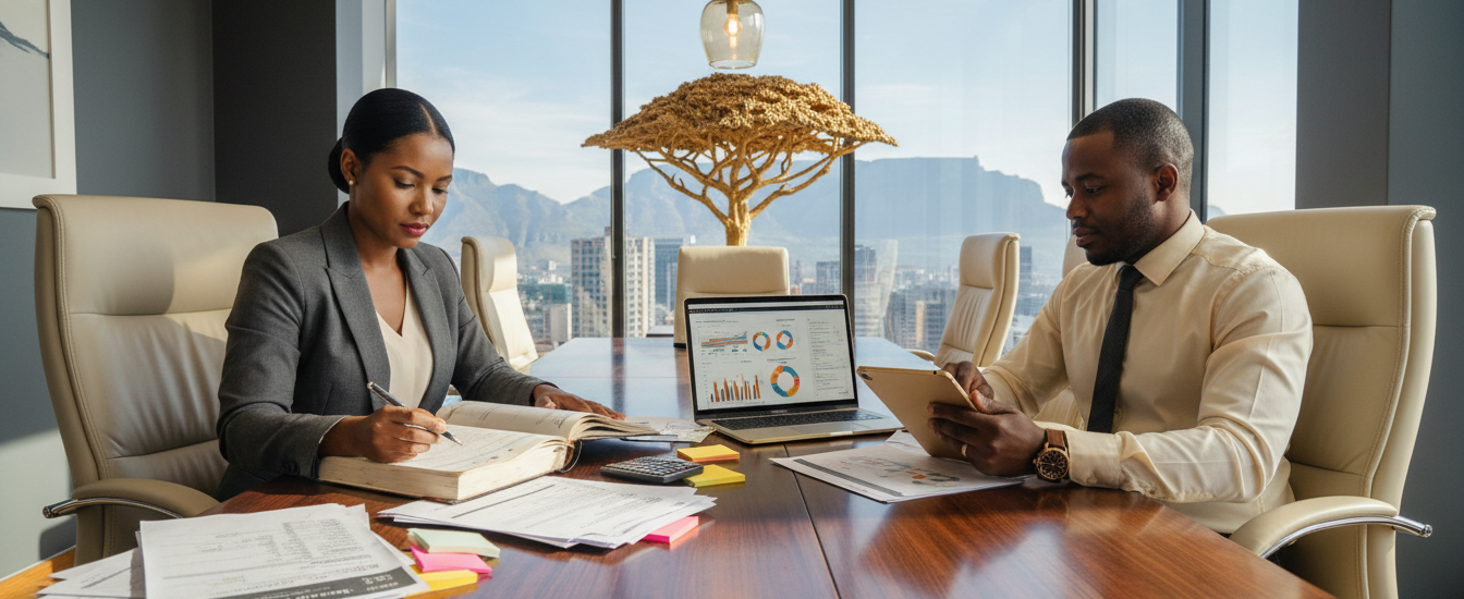 Bookkeeper and accountant working on different financial tasks at the same office table