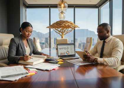Bookkeeper and accountant working on different financial tasks at the same office table
